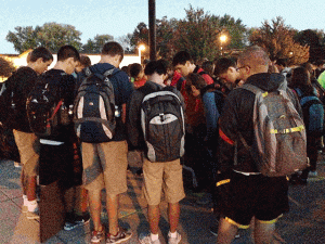 Students gather at the "See you at the Pole" event on Sept. 24. Picture taken by Emily Baumgartner.