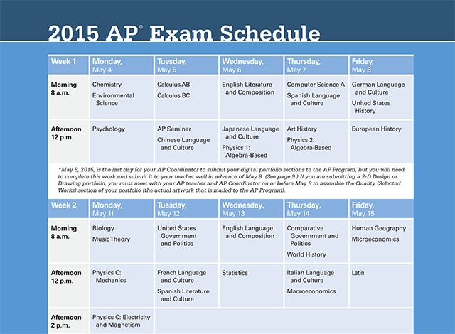 Advanced Placement testing schedule released