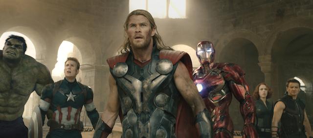 Hulk (Mark Ruffalo), Captain America (Chris Evans), Thor (Chris Hemsworth), Iron Man (Robert Downey Jr.), Black Widow (Scarlett Johansson), and Hawkeye (Jeremy Renner) in Avengers: Age of Ultron. (Photo courtesy Marvel/TNS)