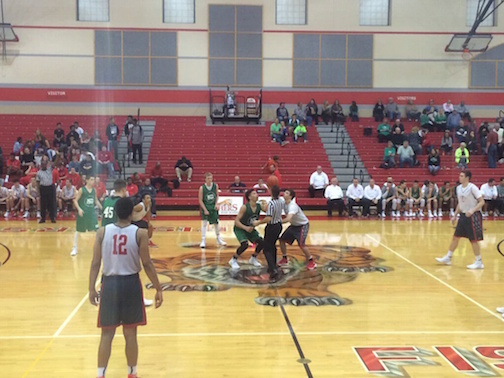 Tigers tip off vs. New Castle to begin their scrimmage. Photo courtesy of Fishers Sports Network