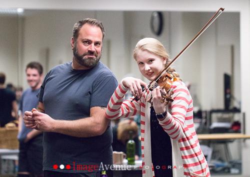 Tobin Strader as Tevye and Fiddler, Erin Jeffrey rehearse alongside each other for Booth Tarkington Civic Theatres performance of Fiddler on the Roof. Photo taken by Imagine Avenue Photography and used with permission of Booth Tarkington Civic Theatre.