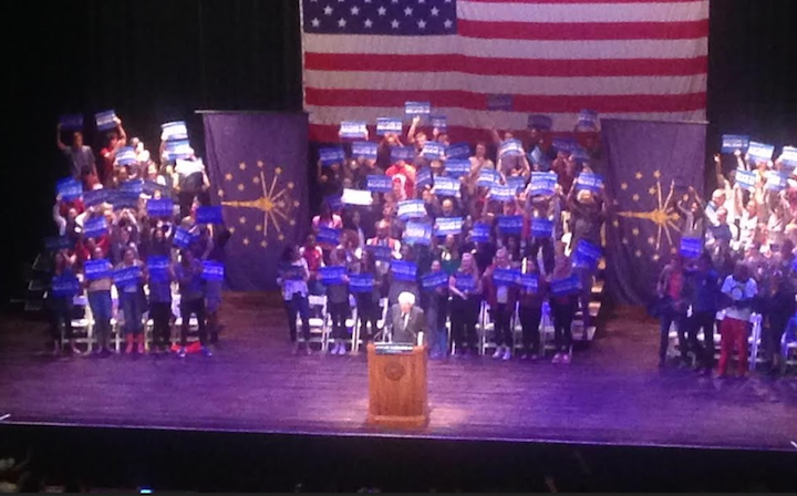Bernie+Sanders+speaks+at+his+rally+on+Wed.+April+27.+at+Indiana+University.+Photo+by+Reily+Sanderson.