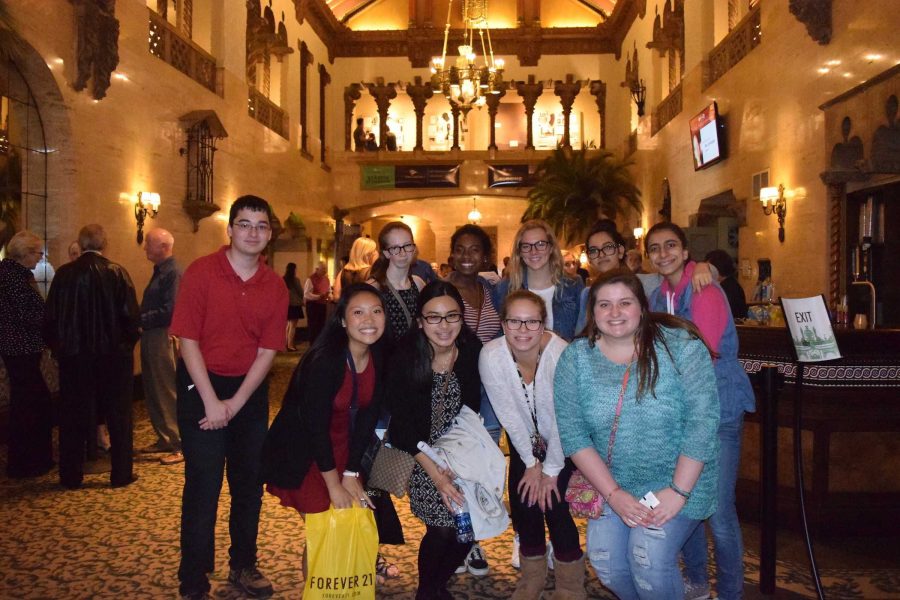 Students from French Club before the play at the Indianapolis Repertory theater on Oct. 8. Photo by Carolina Puga Mendoza
