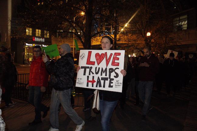 Protesters+walk+down+Indianapolis+on+Sat.+Nov.+12+during+the+anti-Trump+protest.+Photo+by+Reily+Sanderson.