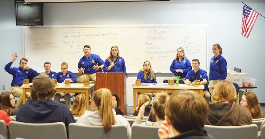 The FFA leaders and members meet on January 11. The chapter meets at 6 p.m. on the second Tuesday of every month at HSE in the lecture hall. Photo by Alaina Gabbard. 