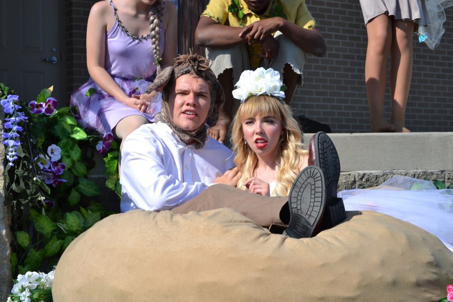 Juniors Brayton Wilds and Allison Marshall play Nick Bottom and Titania and engage in a spell induced romance on May 13 at the Nickel Plate Amphitheater. 