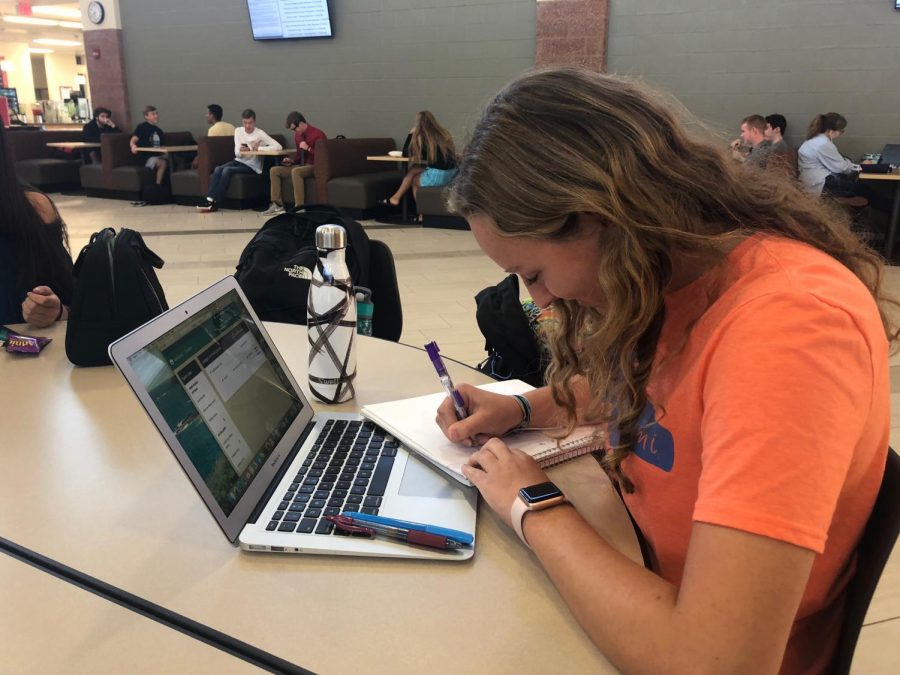 Senior Brooke Lambert uses Naviance during her flex period on Aug. 28 to keep track of colleges she needs to request transcripts for. 