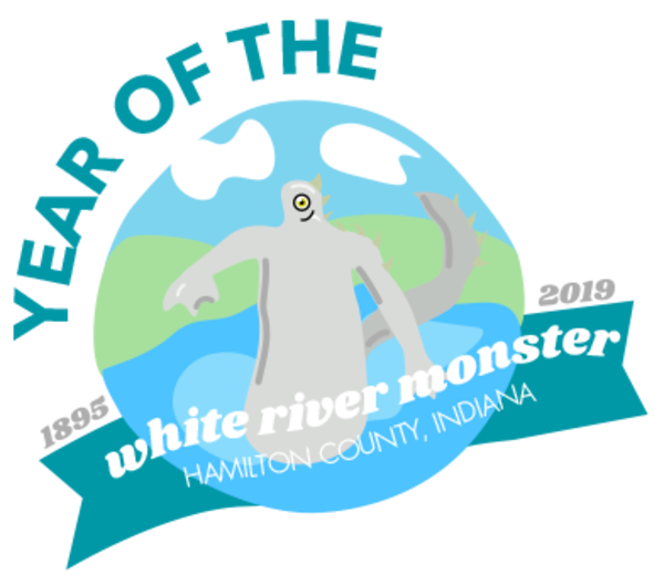A graphic created by Visit Hamilton County depicting the White River monster