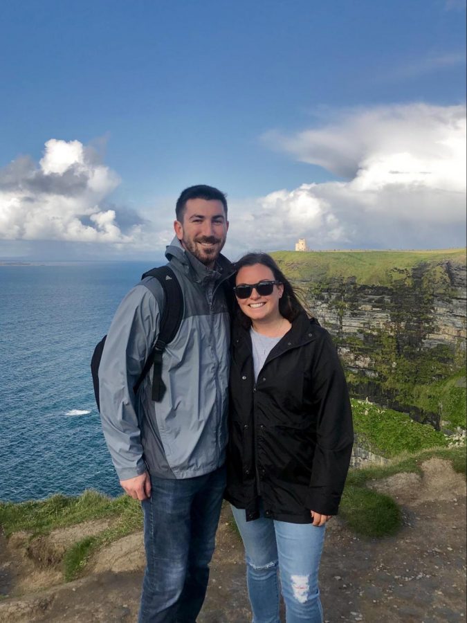 Caré and her husband on the Cliff of Moher in Ireland during her fall break trip. 