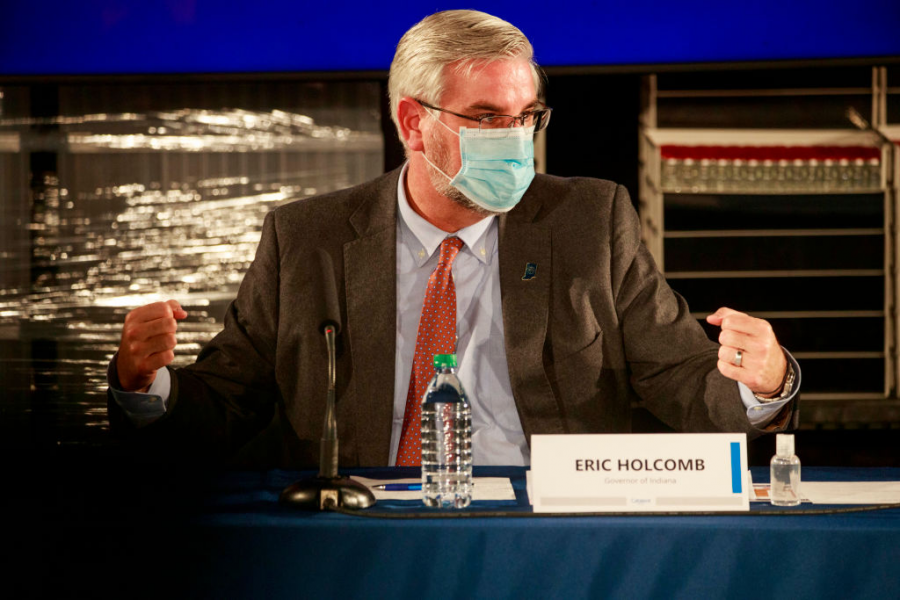 Gov. Holcomb participates in a roundtable discussion in Bloomington, IN on Dec. 15, 2020.