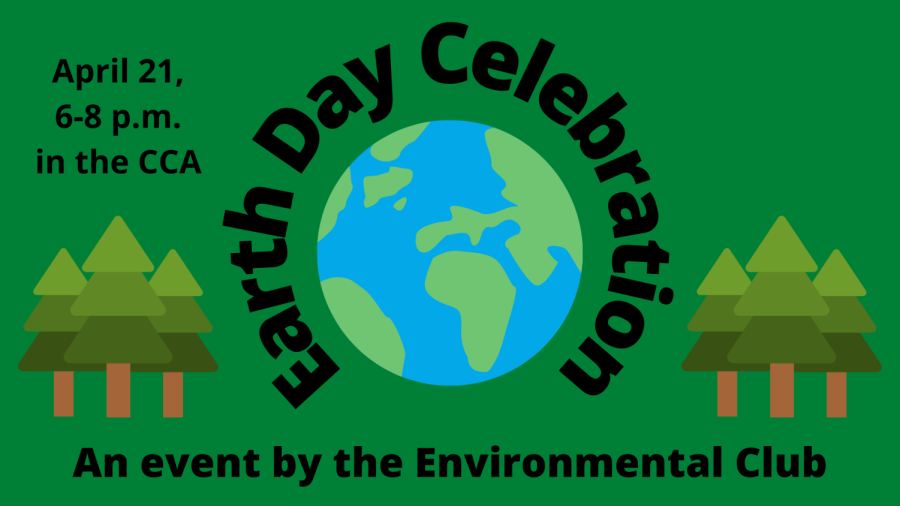 A graphic showing information on the Earth Day event being presented by the Environmental Club