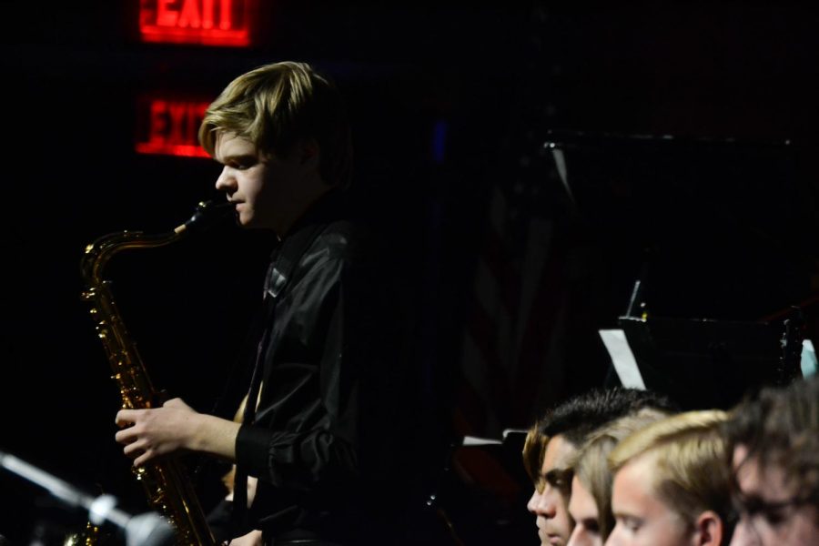 Trahin plays his second solo of the night with the Advanced Jazz band. The fall jazz concert took place on Oct. 10, 2022 at Fishers High School.
