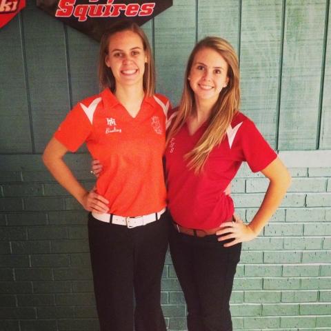 Senior Colette Goad with Aubrey Trexler from Hamilton Heights getting ready to bowl. - picture submitted by Colette Goad