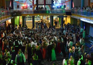 At the Children's Museum of Indianapolis on May 9, students danced under the glow of the water clock.  Photo by Bailey Batman.