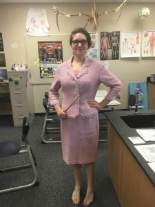 Senior Rose Melton expressed how she 'will have order' in her Character Day costume of Dolores Umbridge on Sept 13. Photo by Lia Benvenutti. 