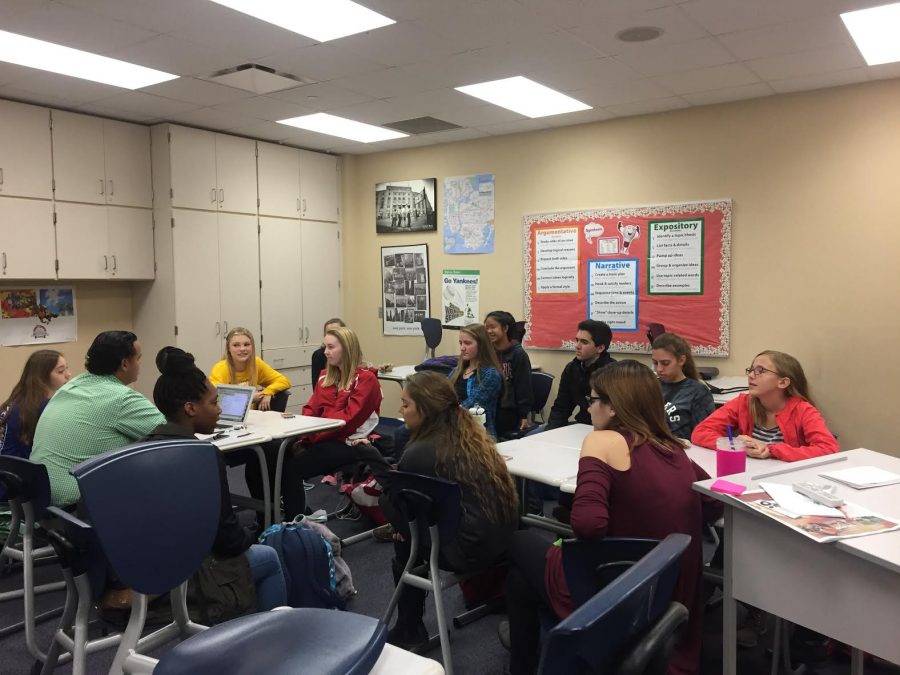 
Students In Action club holds a meeting on Monday, Nov. 28 in club sponsor and English teacher Eduardo Torres’s room, B207. Photo by Sawyer Osmun.