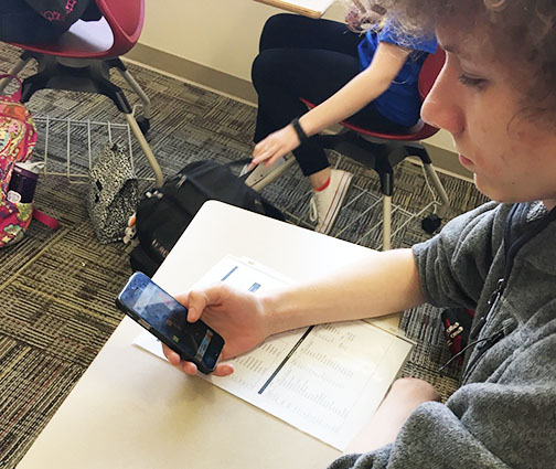 Sophomore Aaron Scott plays Ballz before his chemistry class begins on Friday, April 10. Photo by Hallie Gallinat. 