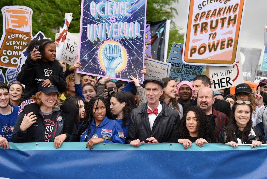 Host Bill Nye joins millions of marchers at the March for Science to help support the continuation of science programs under the Trump administration. Photo used with permission of Tribune News Service. 