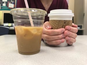 The pumpkin spice flavoring can be added to both iced and hot coffee, which is sold before, during and after school each day. 