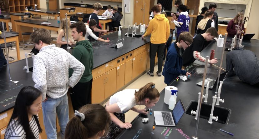 An APES class draws population graphs on the tables of the CCA lab on Jan. 24 during 6th period. 