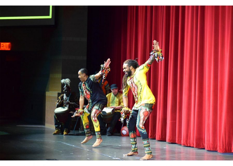 Members of the Epiphany Dance Collective perform  traditional West African Dance in the auditorium on Feb. 20. 
