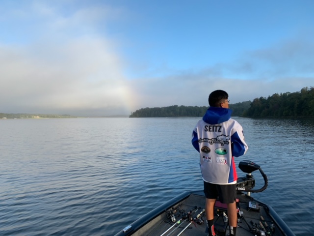 Freshman Ryan Seitz fishing on Carroll County One Thousand Acre Recreational Lake during last weeks tournament on Oct. 9 and Oct. 10. Seitz would finish 6th of 62 boats.