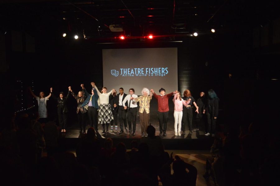 The cast and crew of Relative Strangers, Press at 5 and Drivers Test take a bow after the 7 p.m. show on February 18. 