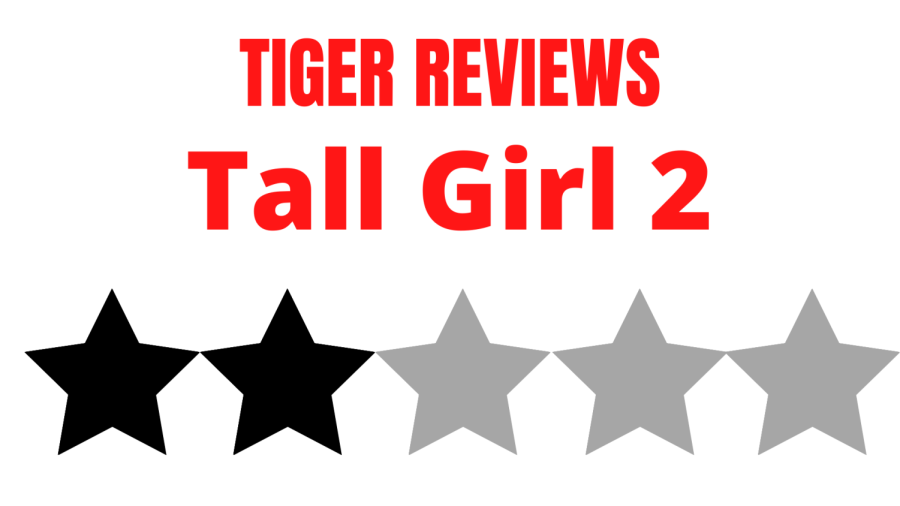 A+graphic+displaying+the+overall+review+of+Tall+Girl+2+out+of+five+stars.