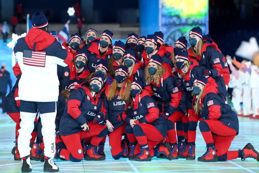 On Feb. 4, the U.S. delegation poses for a photo during
the opening ceremony of the 2022 Winter Olympics in Beijing.

