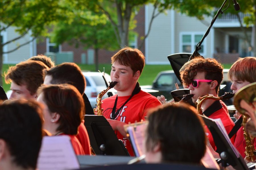 Wind Symphony saxophone, senior Quinn Perusse, playing the piece “West Side Story.” The spring band concert took place on Wednesday, May 18 at Nickleplate Amphitheater.