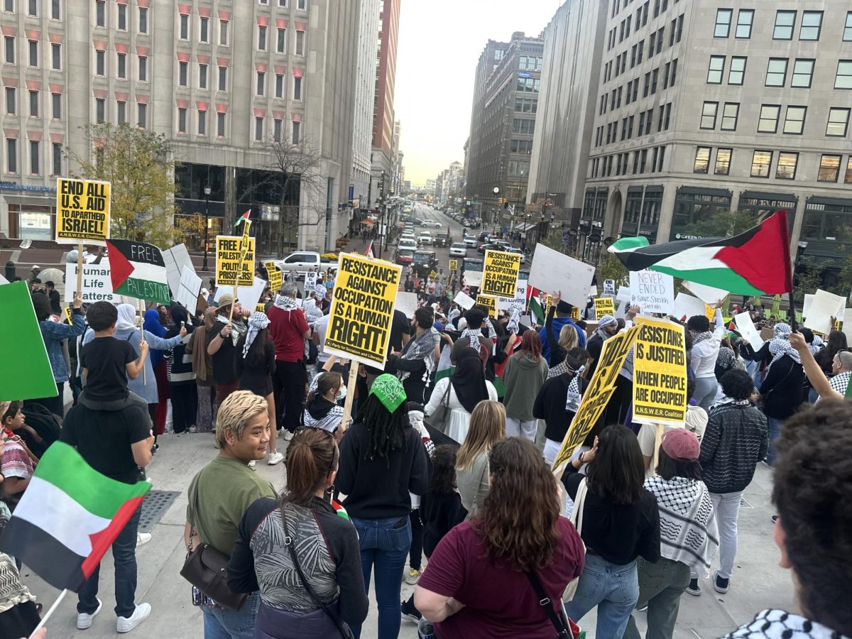 On Oct. 12, there was a protest showing support for Palestinians in Gaza in the Monument Circle. Protestors marched around Indianapolis and then rallied around the steps of Monument Circle as they chanted pro-Palestinian statements. 