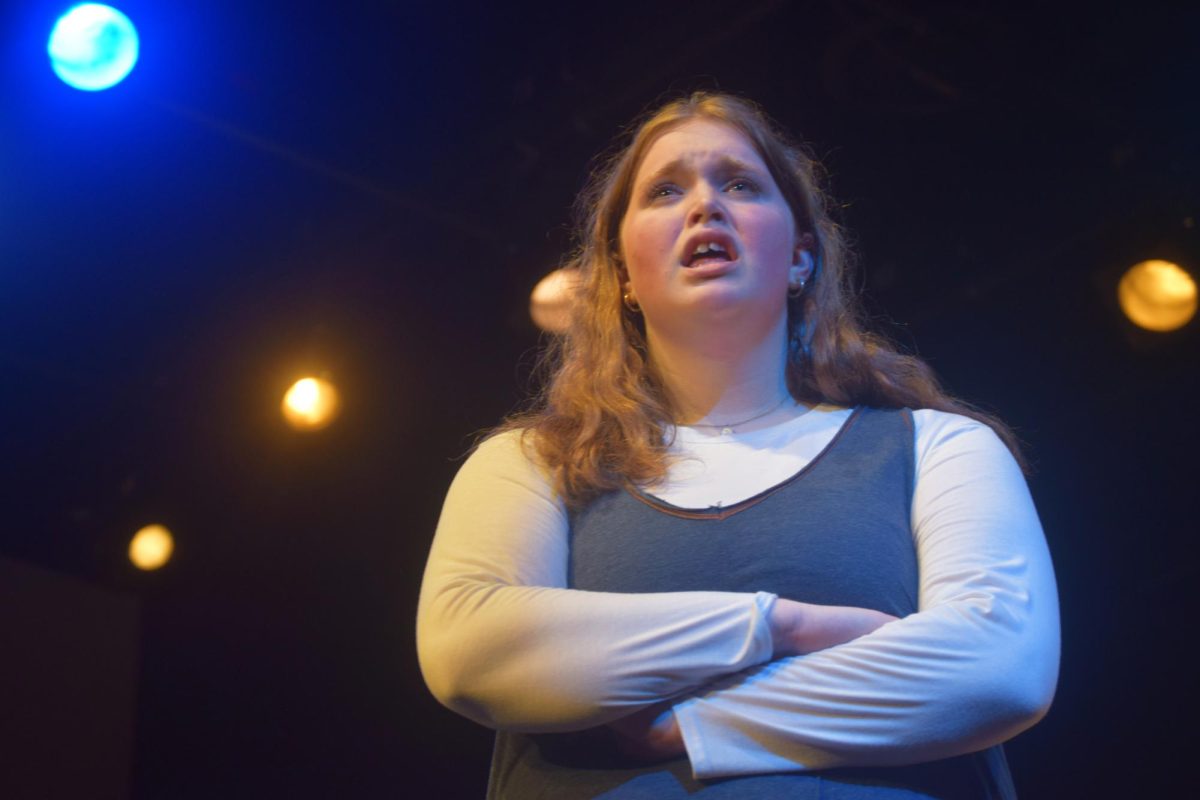 Junior Ronan Leahy cries on stage during FHS’s “One Acts” on May 15, 2025.