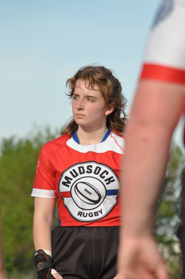 Senior Lauryn Steiner focuses during a past rugby game