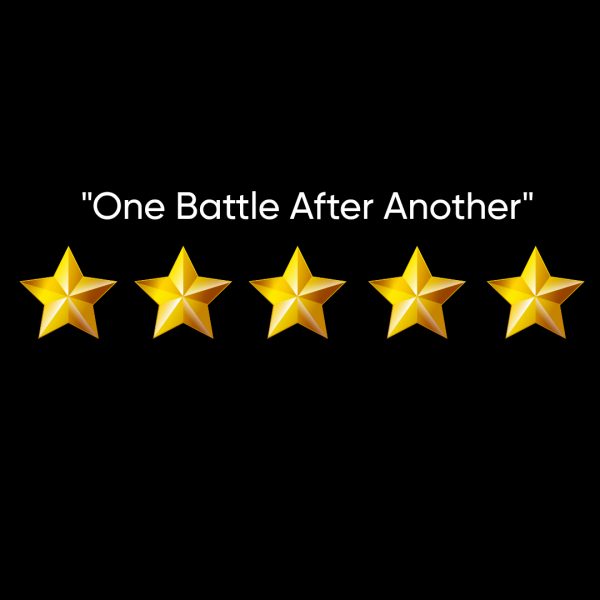 A graphic showing five stars representing the perfect rating of “One Battle After Another.” Graphic by Evelyn Rose.