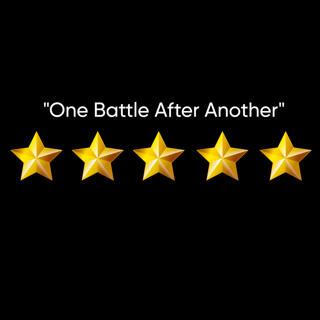 A graphic showing five stars representing the perfect rating of “One Battle After Another.” Graphic by Evelyn Rose.