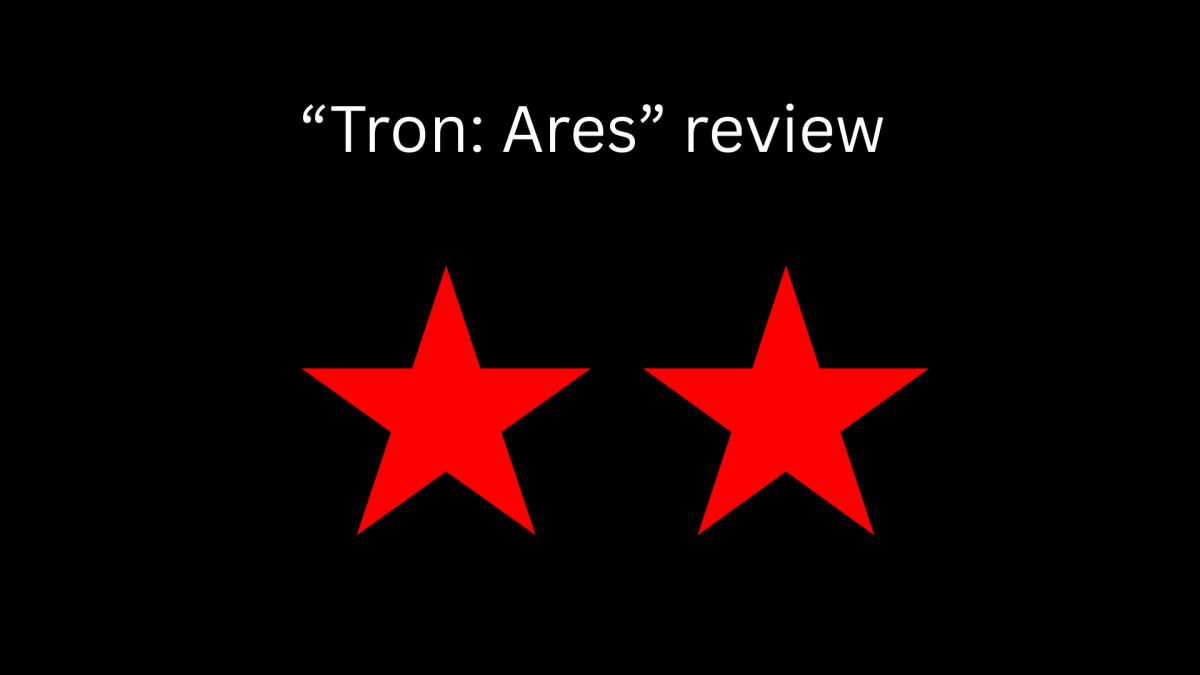 A graphic showing two stars, representing the rating of "Tron: Ares". Graphic by Evelyn Rose. 