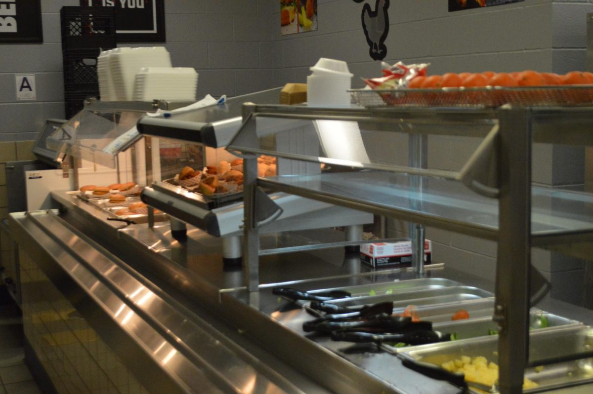 The lunch line in Café A at Fishers High School. Chicken sandwiches and toppings are displayed. Photo by Jery Schmidt. 