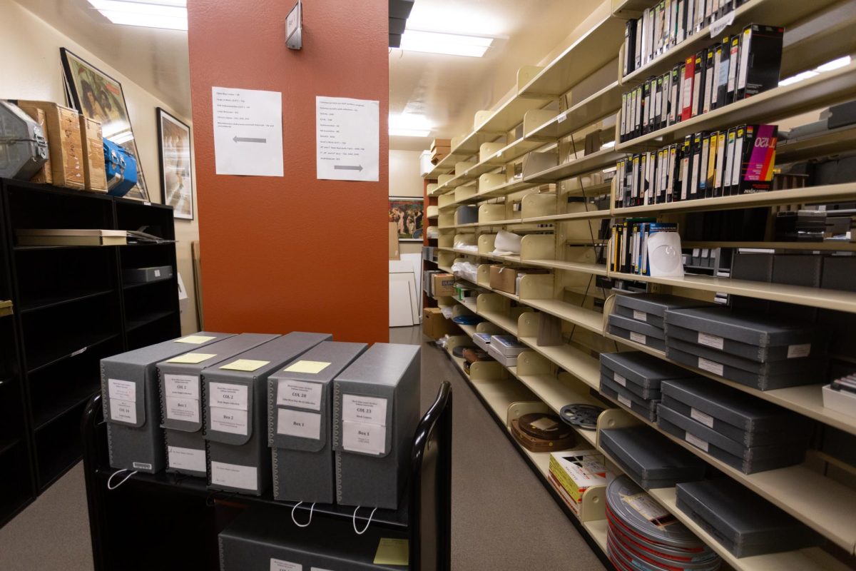 The archive room at the BFCA containing posters, DVDs and old photos. Sept. 21, 2021. Photo by Dan Houssan. 