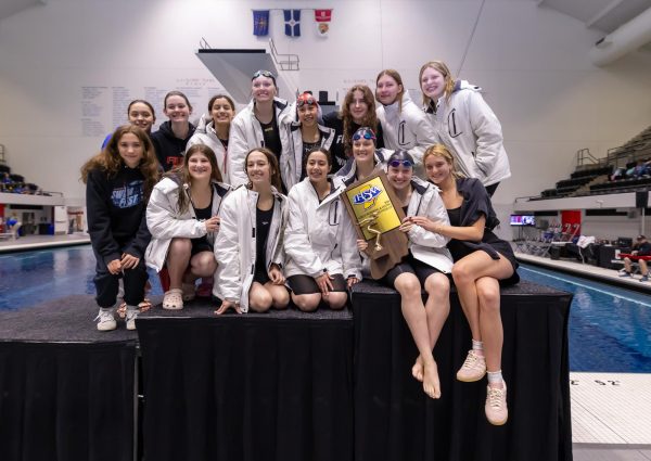 The Fishers girl’s state swimming team after their competition at IU on Saturday, February 14th. With this, the 2025-2026 high school season ends, and many on the team continue in FAST club. Photo Courtesy of Joe Keller.