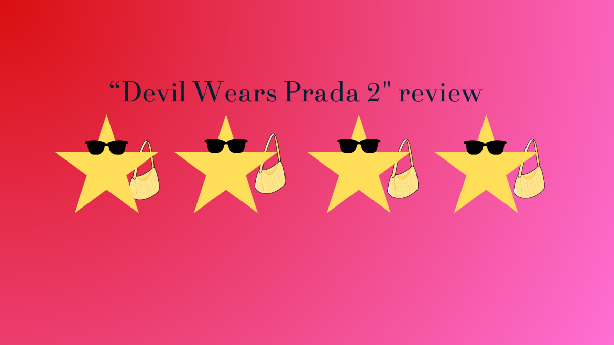 A graphic representing 4/5 stars for “Devil Wears Prada 2”.  Graphic by Evelyn Rose.  
